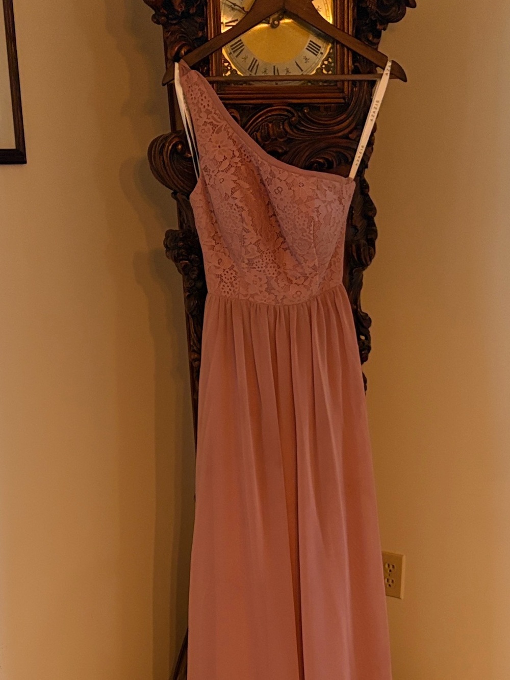 Azazie One-Shoulder Lace Bodice Maxi Dress in Dusty Rose
